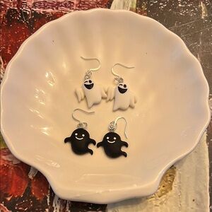 Whimsical Black and White Ghost Earrings